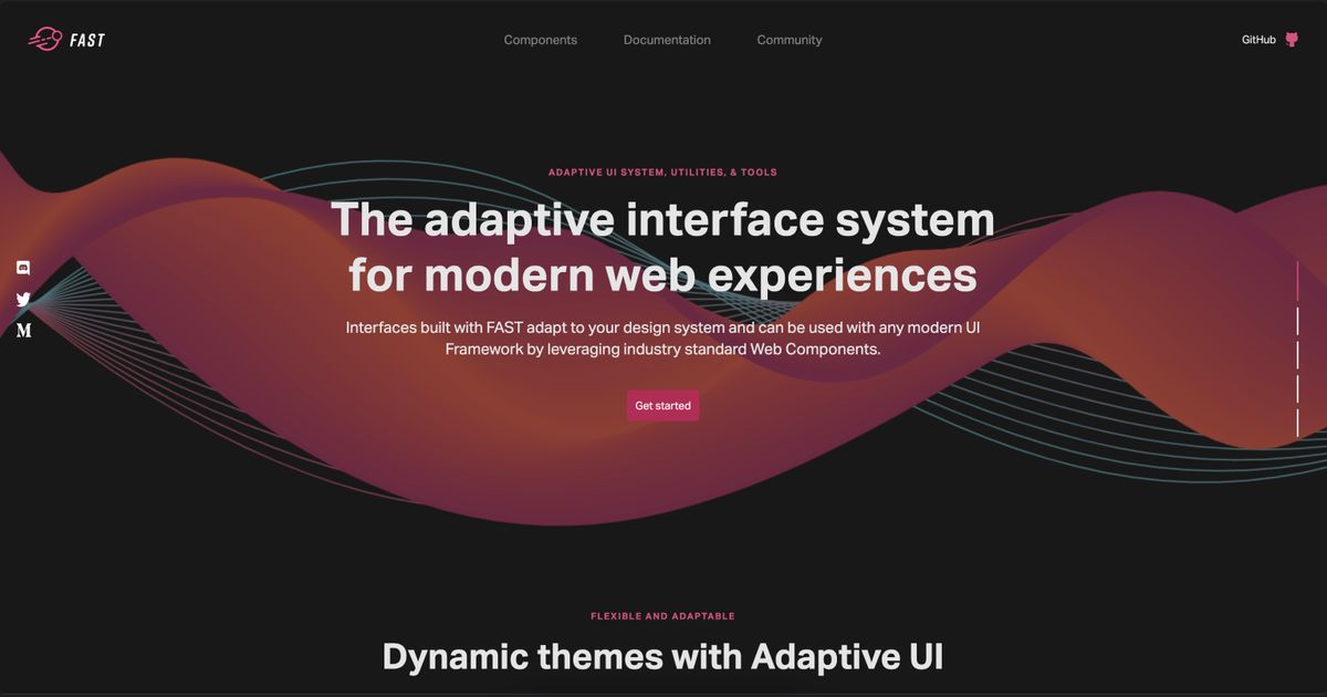 The fast.design website hero: The adaptive interface system for modern web experiences, over flowing wave artwork