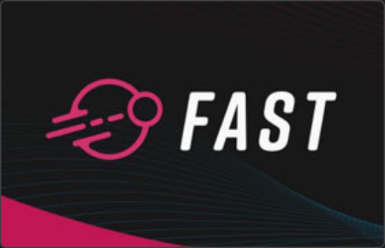 FAST design system logo, a speeding planet mark on dark magenta