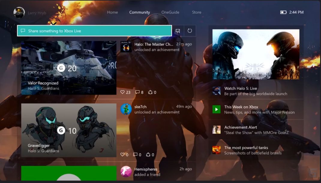 2015 Dashboard Community panel with activity feed and achievements