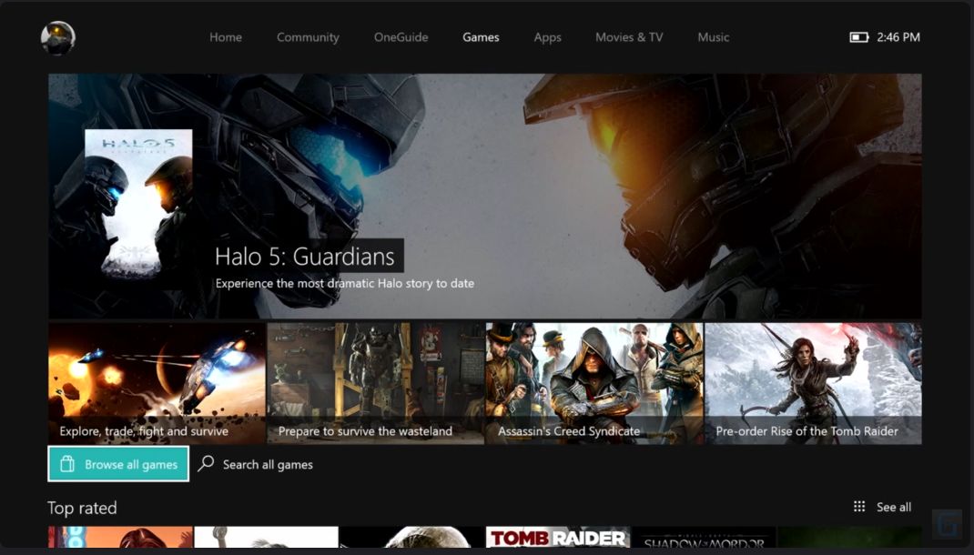 2015 Dashboard Store panel with featured and top-rated games